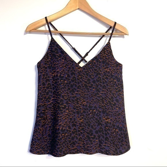 Evereve Allison Joy Tank Top Leopard Print Cami xs Purple & Orange NWT Blouse - Picture 1 of 7
